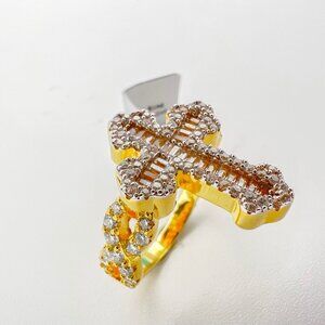 925 Sterling Sliver Moissanite Designer Cross Ring, 1.555ctw VVS Stones with Bag